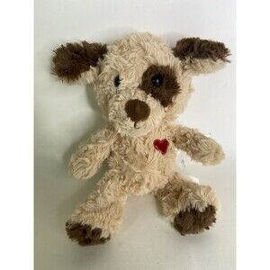 Walmart Beige Brown Dog Puppy Embroidered Red Heart Plush Stuffed Animal Toy
